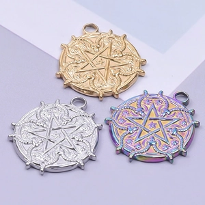 Star and snake pentagram pendant charms in gold, silver and aurora finishes