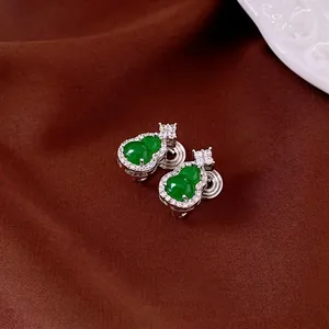 Gourd Shaped Earrings Copper Zircon Inlaid Retro Chinese Style With Silver Earring Post For Women Elegant Jewelry