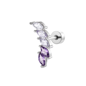 Silver marquise zirconia ear stud with purple gradient stones and flat back screw