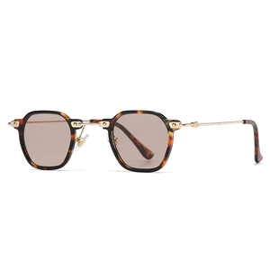 Retro small frame sunglasses with tortoise shell texture and gold metal accents