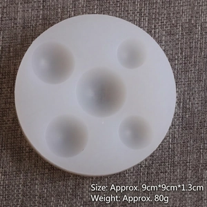 Detailed view of round silicone mold with various sizes of hemispherical cavities