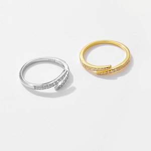 Adjustable S925 sterling silver rings with micro-pave zirconia in gold and silver finish