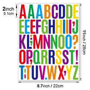 Detailed size guide for 2-inch waterproof vinyl alphabet and number stickers set
