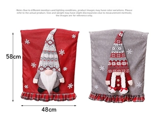 Close-up of Christmas gnome chair covers with red black plaid ruffles and 58x48cm size
