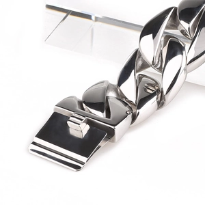 Heavy 32mm silver stainless steel Cuban link bracelet with durable side-push clasp