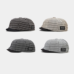 Vintage Plaid Newsboy Cap Cotton Retro Octagonal Hat Short Brim Men Women Casual British Style Cabbie Flat Hat