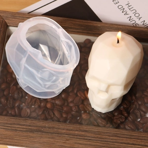 3D geometric skull candle mold made of white silicone for DIY handmade resin crafts