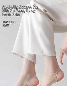 Detail of no-show ice silk socks featuring anti-slip slings and absorbent terry soles