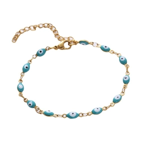Adjustable gold evil eye bracelet with colorful enamel charms for women fashion