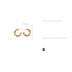 Detailed view of 24k gold-plated twisted C-shape earrings with size measurements