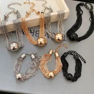 Fashion Multi Layer Chain Jewelry Alloy Polished Ball Pendant Necklace And Bracelet For Women Minimalist Elegant Style