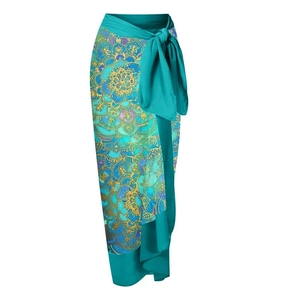 Teal mandala print wrap skirt sarong with side knot for beach resort wear style