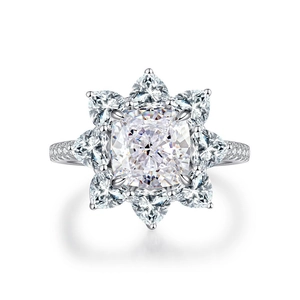 Bague tournesol en moissanite de 2,5 carats coupe coussin en argent avec pavage
