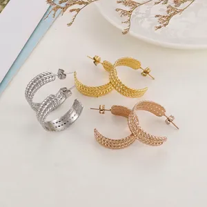 C-Shaped Hoop Earrings Stainless Steel Twisted Braided Texture Geometric Retro French Style Fashion Jewelry For Women