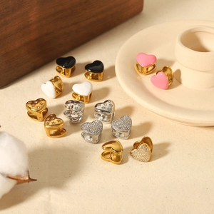 Collection of 18K gold plated heart earrings with enamel finish and zircon accents