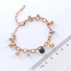 Elegant rose gold stainless steel bracelet with multi-color frosted beads and O-chain design