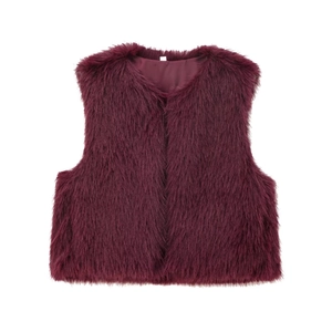 Gilet in ecopelliccia bordeaux senza maniche con scollo a V e consistenza soffice