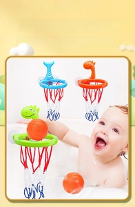 Detail of baby bath basketball set with suction cups and cute cartoon animal hoops