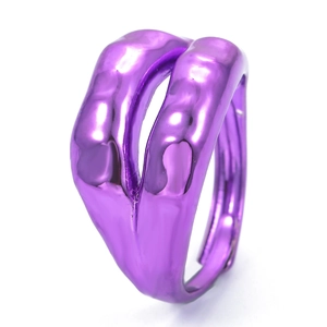 Minimalist purple wavy double-layer metal ring for women with glossy fashion finish