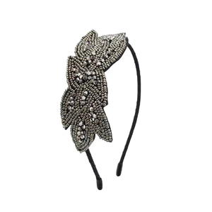Elegantes graues Kristall-Perlen-Stirnband mit Blattdesign, handgefertigtes Haarteil