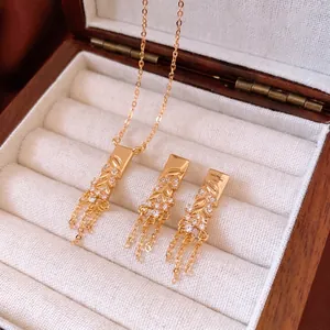 Wheat Ear Tassel Necklace And Earrings With Silver Earring Post Copper Gold Plated Zircon Light Luxury Fashion Women