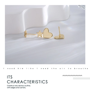 Chic gold-plated stud earring set with heart and star shapes on white geometric blocks