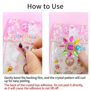 DIY colorful heart-shaped crystal gemstone stickers with self-adhesive backing