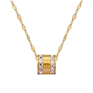 Minimalist gold-plated titanium necklace with cylinder zircon pendant and Roman numerals