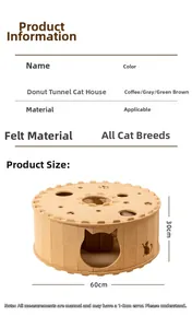 Detailed view of donut-shaped felt cat tunnel nest with cat-head cutout design