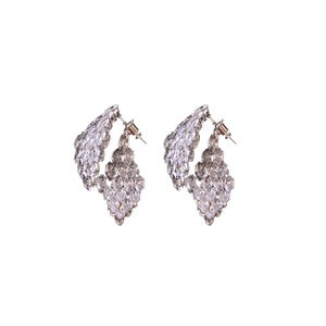 Silver stud earrings with sparkling cubic zirconia crystals in a wing drop design