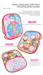 Detailed view of the 3-in-1 foldable kids bean bag toss game with unicorn and giraffe patterns