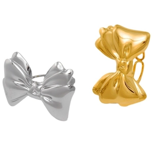 Minimalist 304 stainless steel bow knot rings in polished gold and silver finishes