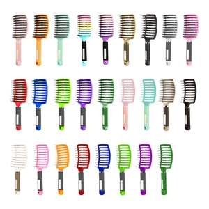 Curved Vented Hair Brush Boar Bristle Nylon Pins Massage Detangling Fast Drying Professional Styling Comb