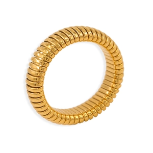 Elastic gold Tubogas style wrap ring for women in polished stainless steel finish