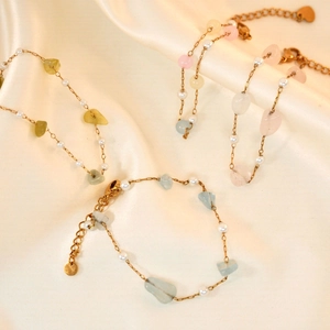 Natural Stone Artificial Pearl Bracelet Stainless Steel Link Chain Adjustable Sweet Summer Jewelry For Women Minimalist