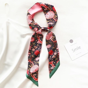 Floral print long silk twilly scarf with vintage William Morris botanical patterns