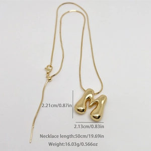 Detailed size specifications for 18K gold plated letter M bubble pendant and chain