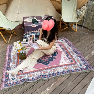 Bohemian geometric knit blanket with tassels for outdoor camping and home sofa decor