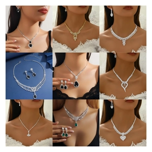 Luxurious Rhinestone Necklace And Earrings Jewelry Set Alloy Heart Teardrop Bridal Wedding Banquet Party For Women