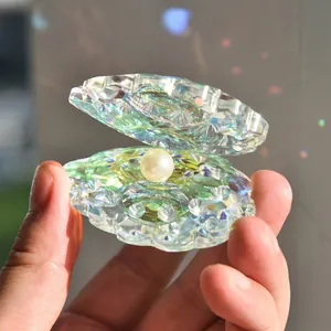 Crystal Shell Figurine With Artificial Pearl Iridescent Faceted Glass Rainbow Maker Desktop Ornament Home Office Decoration