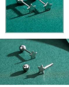 Macro detail of S925 silver star earrings with secure screw back ball closure