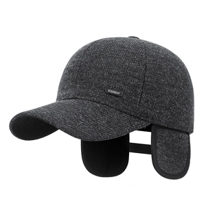 Heren winter baseballpet met warme oorkleppen in donkergrijze dikke wolstof