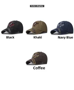 Color display of washed Texas baseball caps with bull skull embroidery in four vintage tones