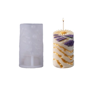 Cylindrical silicone mold for DIY lavender relief candles with landscape engraving