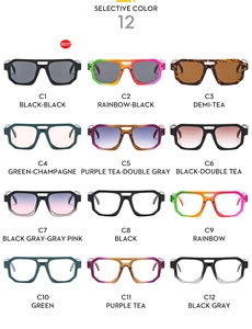 Grid view of double bridge aviator sunglasses frame in twelve various color options
