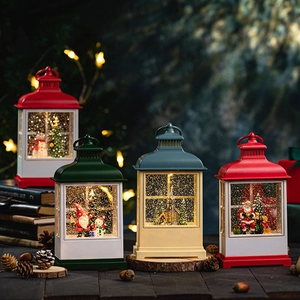 Vintage Christmas Snow Globe Lantern LED Night Light Music Tabletop Ornament Holiday Desktop Decoration Festive Gift