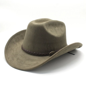 Klassischer olivgrüner Western-Cowboyhut aus Wildlederimitat mit Lederband