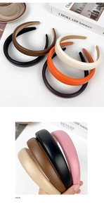 Close-up of colorful PU leather padded headbands showing smooth texture and various colors