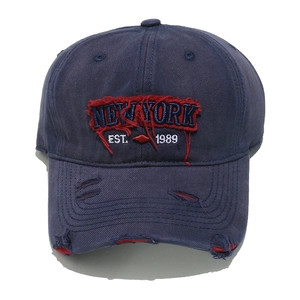 Navy blue distressed NEW YORK baseball cap with vintage embroidery and soft top crown