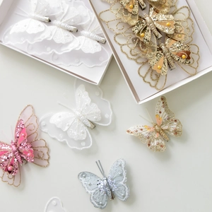 Sparkly double-layered sequin butterfly hair clips with elegant gift box packaging